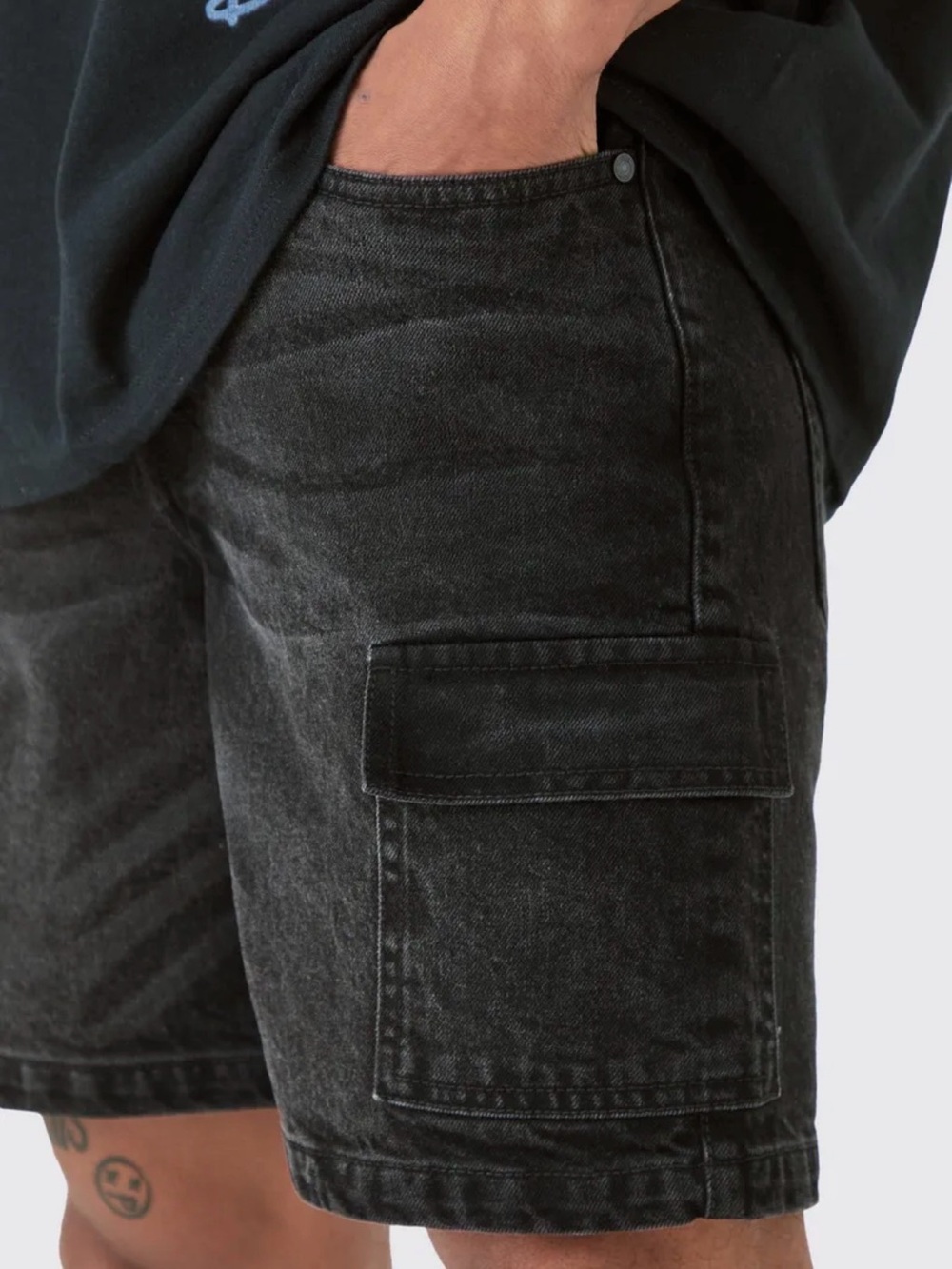 Boohoo Mens Black Washed Denim Cargo Shorts